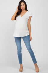 White Lace Trim Maternity Short Sleeve Top