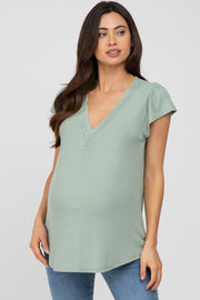 Mint Green Lace Trim Maternity Short Sleeve Top