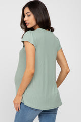 Mint Green Lace Trim Maternity Short Sleeve Top