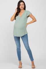 Mint Green Lace Trim Maternity Short Sleeve Top