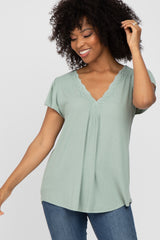 Mint Green Lace Trim Maternity Short Sleeve Top