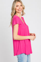 Fuchsia Lace Trim Short Sleeve Top