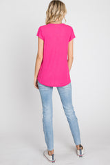 Fuchsia Lace Trim Short Sleeve Top