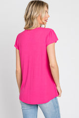 Fuchsia Lace Trim Short Sleeve Top