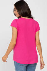 Fuchsia Lace Trim Maternity Short Sleeve Top