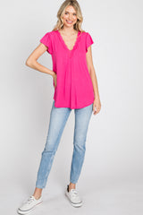 Fuchsia Lace Trim Short Sleeve Top