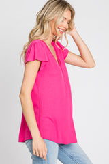 Fuchsia Lace Trim Short Sleeve Top