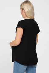 Black Lace Trim Maternity Short Sleeve Top