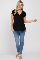 Black Lace Trim Maternity Short Sleeve Top