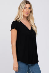 Black Lace Trim Short Sleeve Top