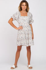 Ivory Printed Puff Sleeve Tiered Dress