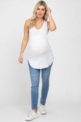 White Racerback Curved Hem Maternity Tank Top