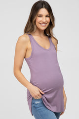 Lavender Racerback Curved Hem Maternity Tank Top