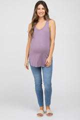 Lavender Racerback Curved Hem Maternity Tank Top