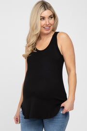 Black Racerback Curved Hem Maternity Tank Top