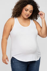 White Racerback Curved Hem Plus Maternity Tank Top