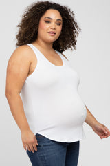 White Racerback Curved Hem Plus Maternity Tank Top