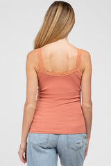 Rust Lace Accent Ribbed Maternity Tank Top