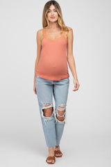 Rust Lace Accent Ribbed Maternity Tank Top