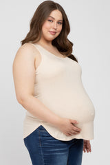 Beige Racerback Curved Hem Plus Maternity Tank Top