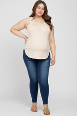 Beige Racerback Curved Hem Plus Maternity Tank Top