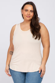 Beige Racerback Curved Hem Plus Tank Top