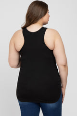 Black Racerback Curved Hem Plus Maternity Tank Top