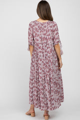 Mauve Floral Tassel Tie Tiered Maternity Maxi Dress