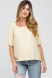 Yellow Ribbed Square Neck Maternity Top