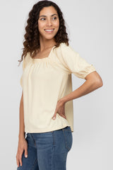 Yellow Ribbed Square Neck Top