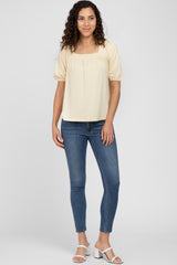 Yellow Ribbed Square Neck Top