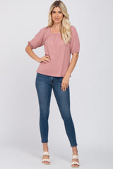 Mauve Ribbed Square Neck Top