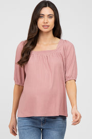 Mauve Ribbed Square Neck Maternity Top