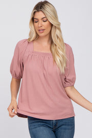 Mauve Ribbed Square Neck Top