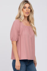 Mauve Ribbed Square Neck Top