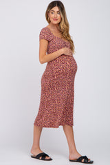 Mauve Floral Sweetheart Maternity Midi Dress