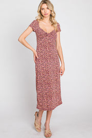 Mauve Floral Sweetheart Midi Dress