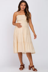 Cream Eyelet Tiered Maternity Midi Dress