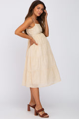 Cream Eyelet Tiered Maternity Midi Dress