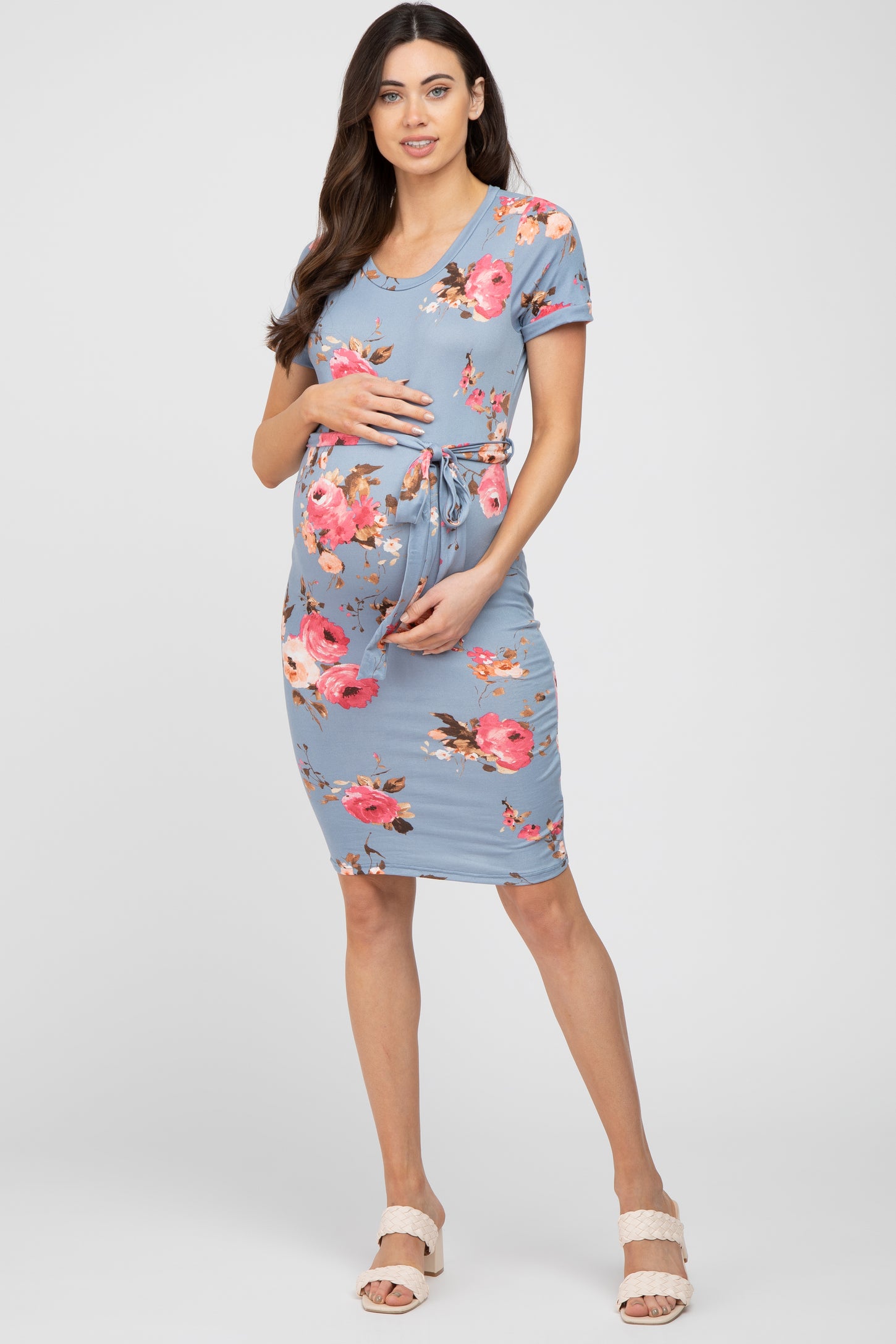 Blue Waffle Knit Shoulder Tie Maternity Romper– PinkBlush