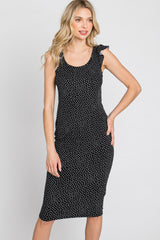 Black Polka Dot Ribbed Fitted Dress