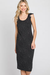 Black Polka Dot Ribbed Fitted Dress