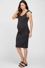 Black Polka Dot Ribbed Fitted Maternity Dress