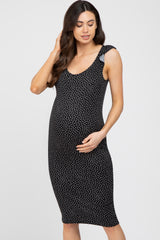 Black Polka Dot Ribbed Fitted Maternity Dress