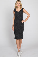 Black Polka Dot Ribbed Fitted Dress