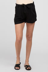 Black Pinstriped Belted Maternity Shorts