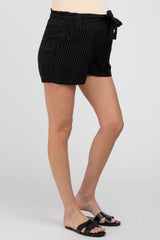 Black Pinstriped Belted Maternity Shorts