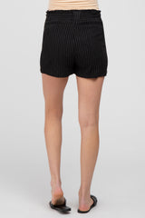 Black Pinstriped Belted Maternity Shorts