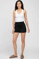 Black Pinstriped Belted Maternity Shorts