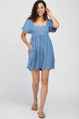 Blue Puff Sleeve Dress